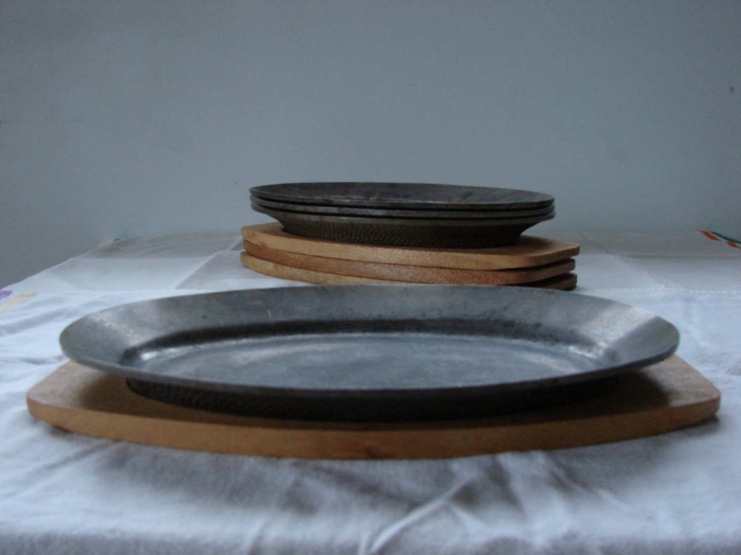 Steak Platters Wood and Metal Vintage Steak