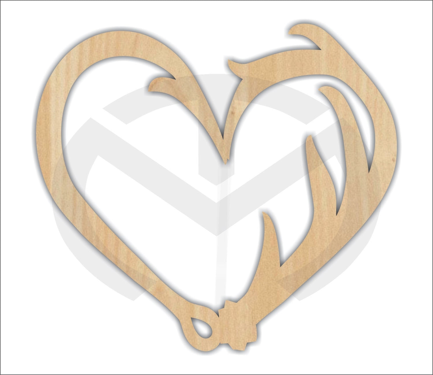 Download Unfinished Wood Fish Hook Deer Antler Heart Laser Cutout