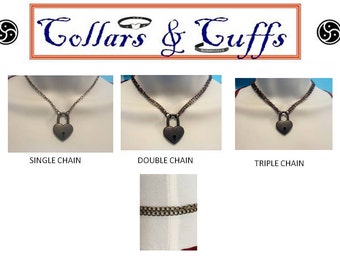 COPPER BDSM Working Heart Padlock Necklace submissive day Collar locking Choker, varying length/chains
