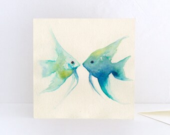 Angelfish, two fishes together, tropical fishes - Greeting Card