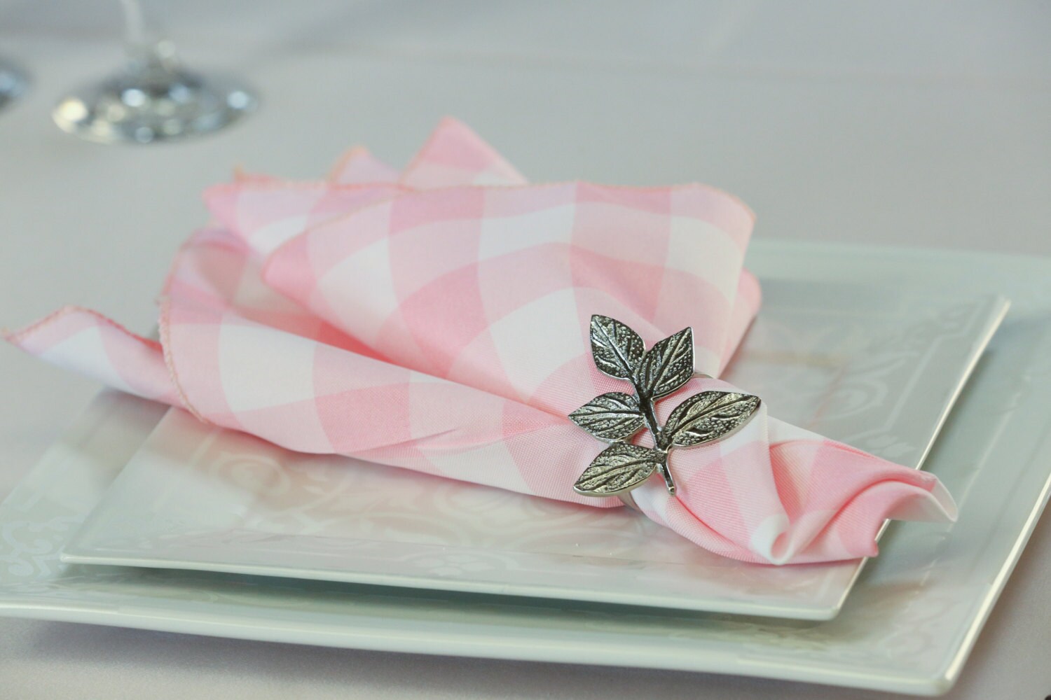 Pink and White Gingham Napkin Polyester Gingham Checkered