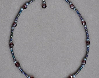 Dark Purple and Antique Silver Anklet