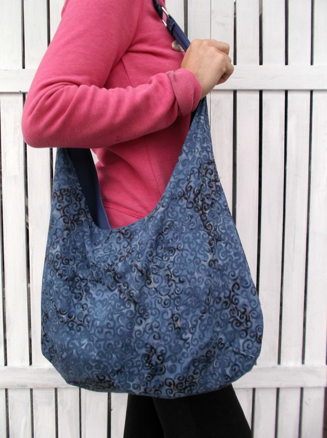 Blue Batik Hobo Bag Fabric Tote Bag Over The Shoulder Bag