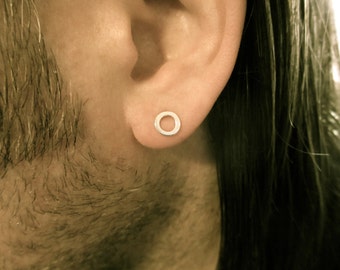 LAST ONE - Grommet Mens Earring, Sterling Silver Stud Earring for Men, Single Earring, Minimalist Mens Stud Earring, Single Stud for Man