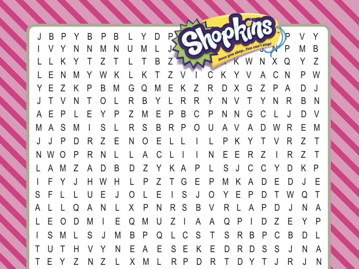 Shopkins Printable Word Search Digital download by Bee3Shop