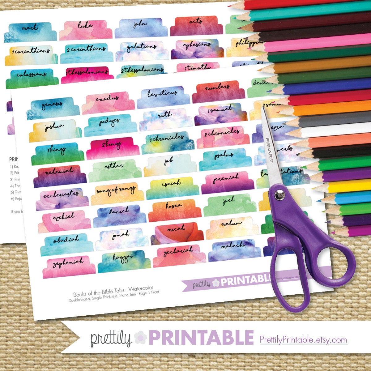 Printable Books of the Bible Tabs Watercolor for Hand