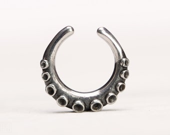 Faux Nose Ring Octopus Tentacle Septum Ring Body Jewelry Sterling Silver Bohemian Fashion Indian Style - SE035F SS T2
