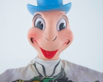 Vintage Disney Productions Jiminy Cricket Hand Puppet made by GUND 1960s