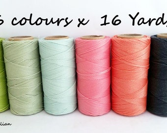 Macrame cord, set of 6 colours x 16 yards, macrame bracelet, colours pastel, macrame ring, macrame supplie, baby color, barbie pink, Thread