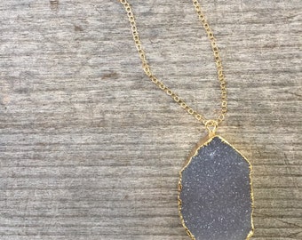 40% OFF!! Natural Druzy Necklace - Gold Druzy Jewelry - Circle Druzy Necklace - Delicate Necklace - Autumn Druzy Necklace