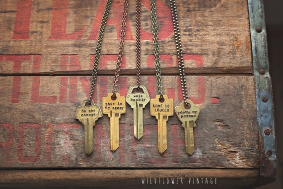 Key Necklace Quote Hand Stamped Vintage