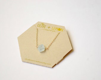 Aquamarine Necklace - Gold Gemstone Necklace - Diamond Aquamarine Necklace - Minimalist - March Birthstone Necklace - Geometric Necklace