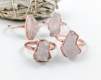 Raw Rose Quartz Ring | Metaphysical Jewelry | Electroformed Jewelry | Rose Quartz and Copper Ring | Crystal Healing