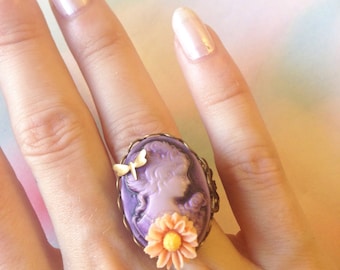 Bague ajustable Lady camée violet