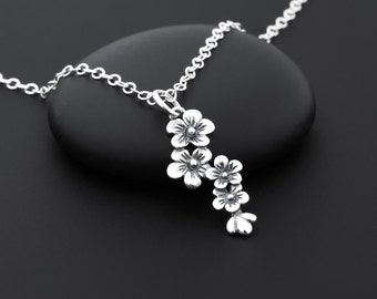 Cherry Blossom Necklace, Sterling Silver, Cherry Blossom Jewelry, Japanese Cherry Blossom, Floral Necklace, Floral Jewelry, Flower Necklace