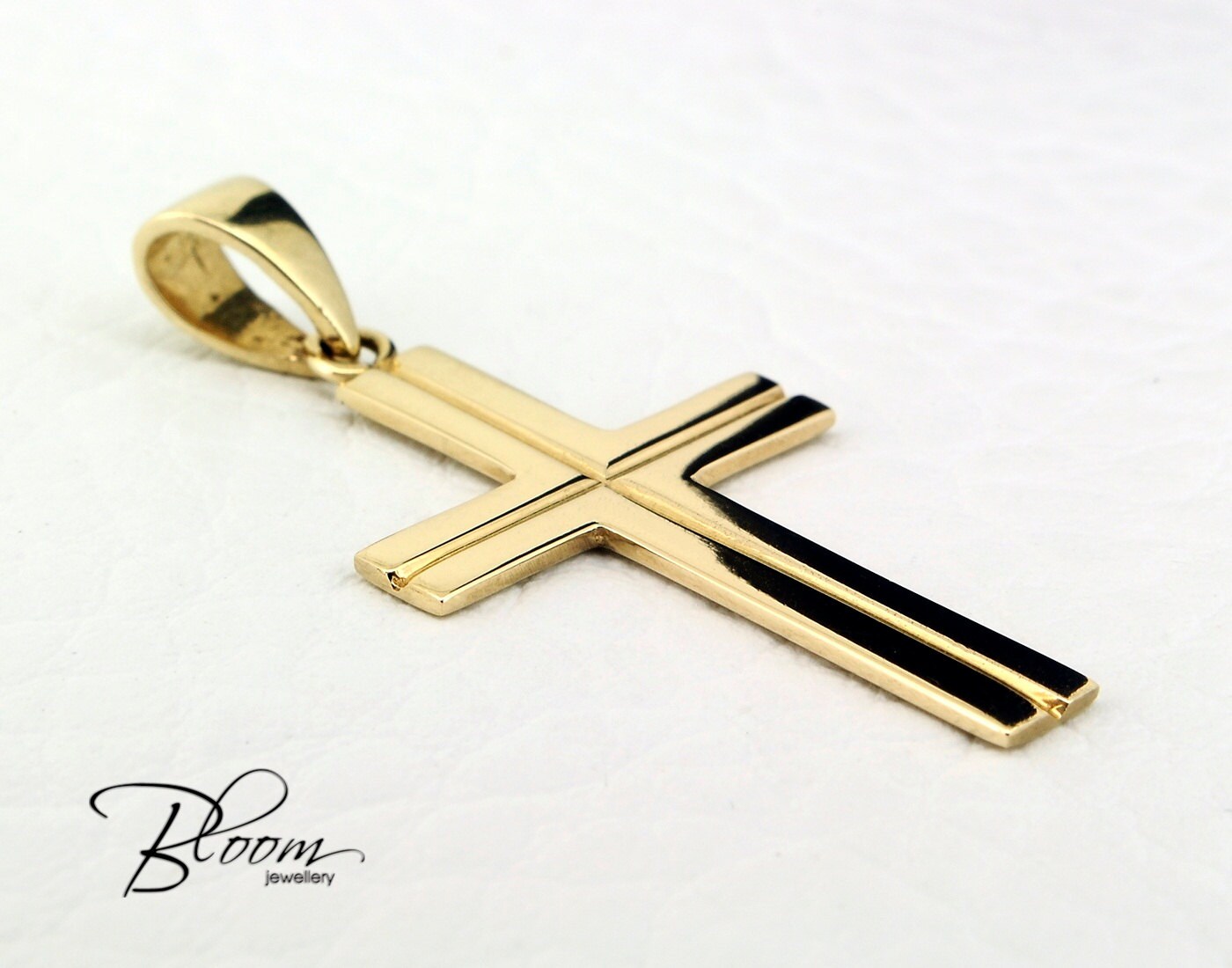 Handmade 14k Yellow Gold & 925 Sterling Silver Cross Pendant On Leather Men’s Chain