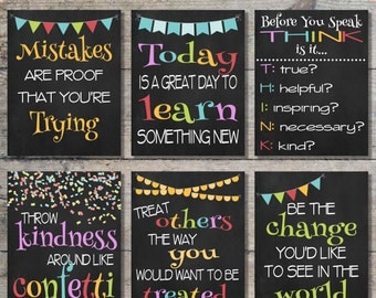 60% OFF SALE - Classroom Chalkboard Prints Package, Classroom Printable Decor, Inspirational Prints, Instant Download - Set of 6 {8"x10"}