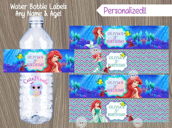 Little Mermaid Water Bottle Label Ariel Bottle Label Disney