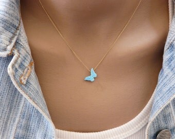 Butterfly necklace, Opal butterfly necklace, Butterfly jewelry, Delicate jewelry, Opal jewelry
