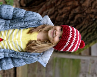 Girls Hat, Kids Hat, Children Beanie, Hat for Girls, Striped Hat, Pom Pom Hat, Where's Waldo Hat, Where's Wally Hat