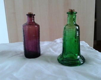Wheaton bottle, vintage glass, reproduction, 1970s, vintage bottles, green glass, glass bell, miniature bottles, retro glass, Americana