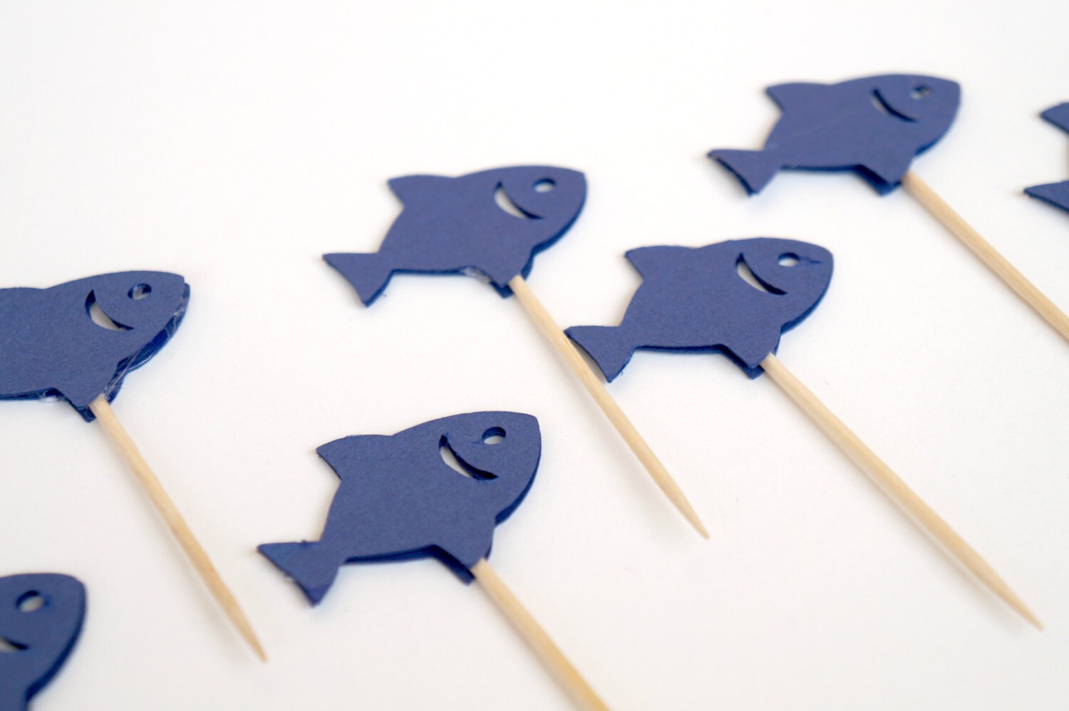 25 Cardstock Cupcake Toppers Blue Fish Cake Toppers