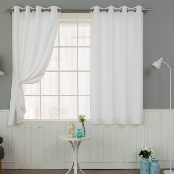 White Solid Curtains Eyelet Grommet Curtains Pair for Bedrooms