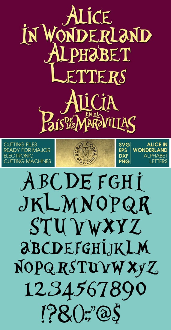 Alice In Wonderland Alphabet Letters SVG eps dxf png by ScrapCobra