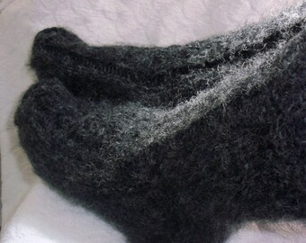 Black Hand knit socks,sheep wool, mohair wool bed socks.UK 4-11. USA 5-12,EU 35-47.Kozizake.