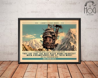 Howl's Moving Castle Poster - Quote Retro Movie Poster - Movie Print, Film Poster, Wall Art, Miyazaki Print
