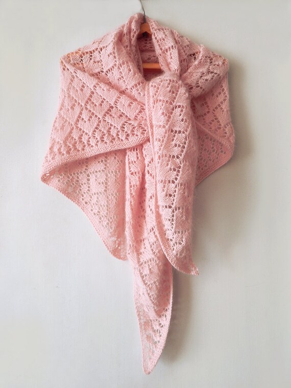Knitted angora shawl knitted lace shawl knitted wrap pink