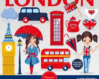 London clipart, Girl clipart, England clip art, British party, Travel clipart, London scrapbooking, Digital images - CA396