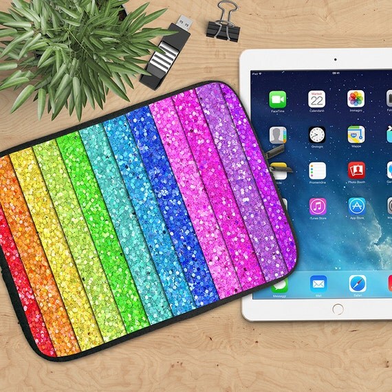Glitter Rainbow Ipad Sleeve Rainbow Neoprene Tablet Sleeve