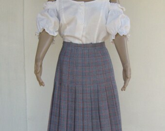 Long vintage SKIRT pleated checkered retro elegant midi skirt 1980s
