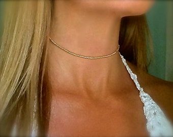 Layered Choker Beaded Choker Necklace Rose Gold Choker Gold Bride Choker Stretch Choker Silver Tiny Delicate Choker Bridesmaids Jewelry