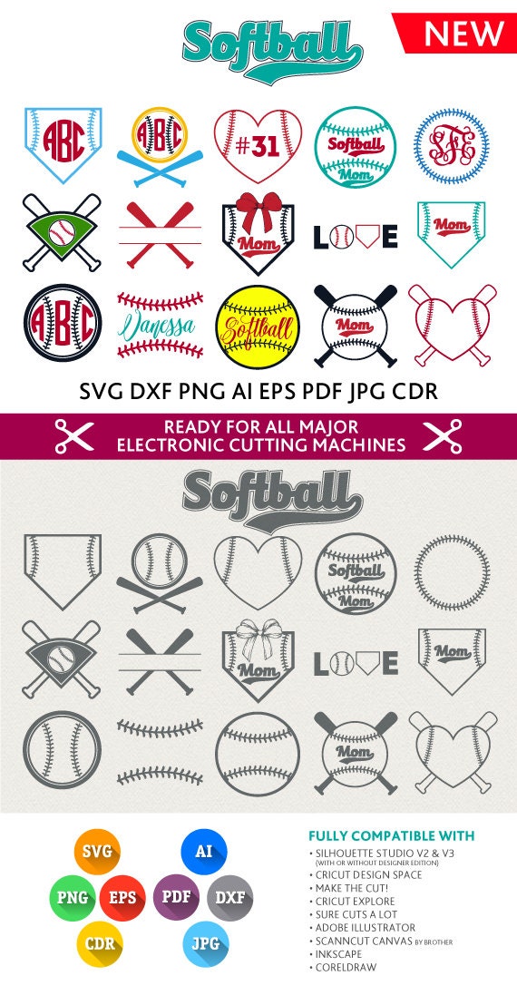 Download Softball SVG Softball Monogram Svg Softball Cut by PremiumSVG