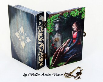 Wooden jewelry box book dragon, fantasy gift, gift for girls, teenage girl gift, gothic gift, cute gift for niece, birthday gift daughter