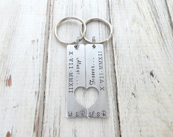 Personalized Keychain - Personalized Couples Keychain - Roman Numeral Keychain - Broken Heart - Engrave - Anniversary - His and Hers