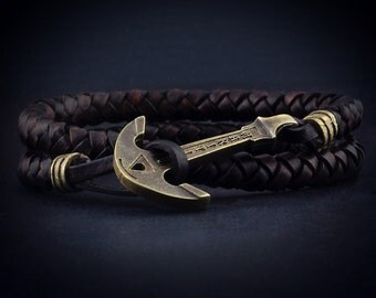 Leather Anchor Bracelet. Mens Leather Bracelet. Leather Nautical Wrap Bracelet. Sea Bracelet. Bracelet for Man and Woman Jewelry
