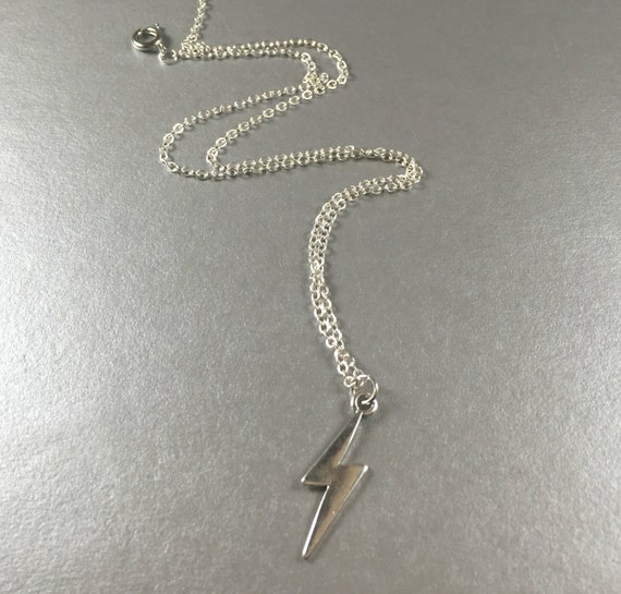 Silver Lightning Bolt Charm Necklace by UntangledAccents on Etsy