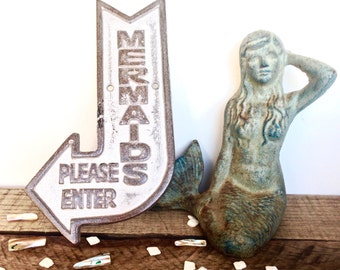Silver Mermaid Sign - Mermaid Decor - Beach House Decor - Silver Mermaid - Bathroom Wall Art - Nautical Bathroom Decor - Mermaid Bathroom