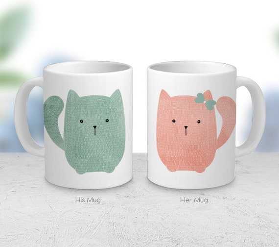 Couples Mug Cute Cat Coffee Mugs His and Hers by lovealicemugs