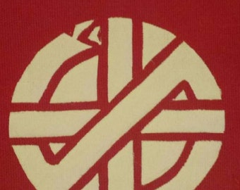 Crass patch red fabric hand made screen printed design