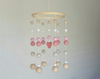 Baby Mobile : Modern Lullaby pink heart baby mobile