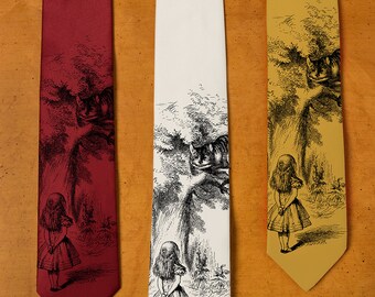 Cheshire Cat Tie - Alice in Wonderland Necktie - Men's Gift - Lewis Carroll - John Tenniel - Men's Necktie - Psychedelic Clothing