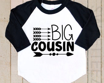 Big Cousin Shirt Arrow Girl Boy Shirt Tribal Pink Raglan 3/4th Sleeve Shirt Funny Toddler Youth Shirt Pregnancy Announcement