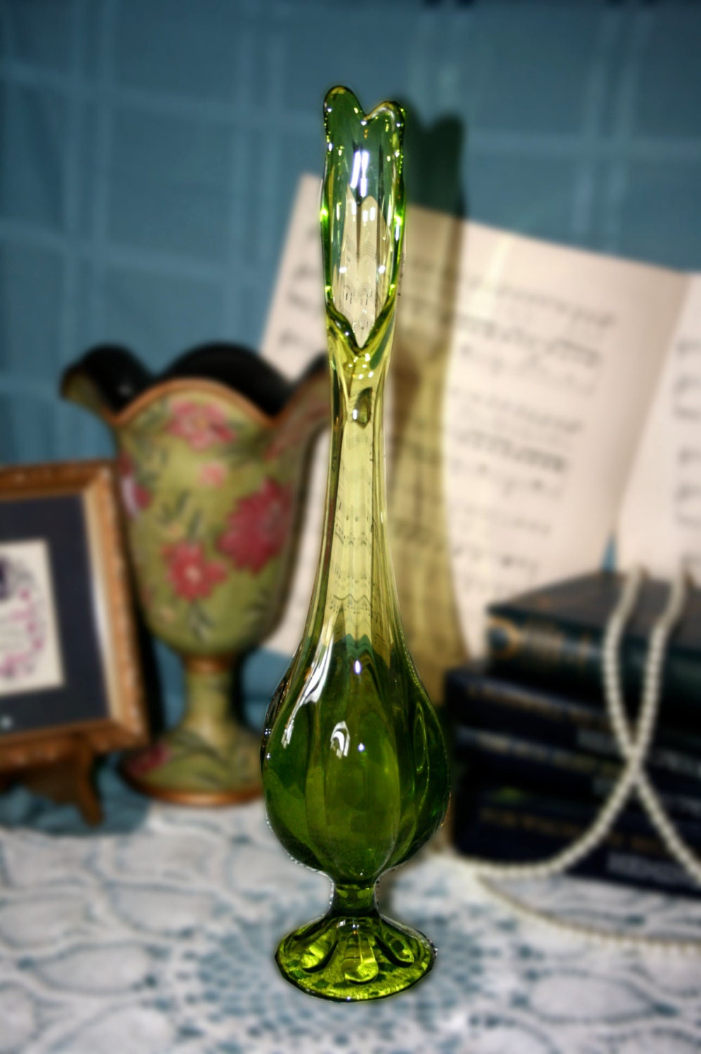 Viking Green Swung Vase//Viking Glass Vase//Green Swung