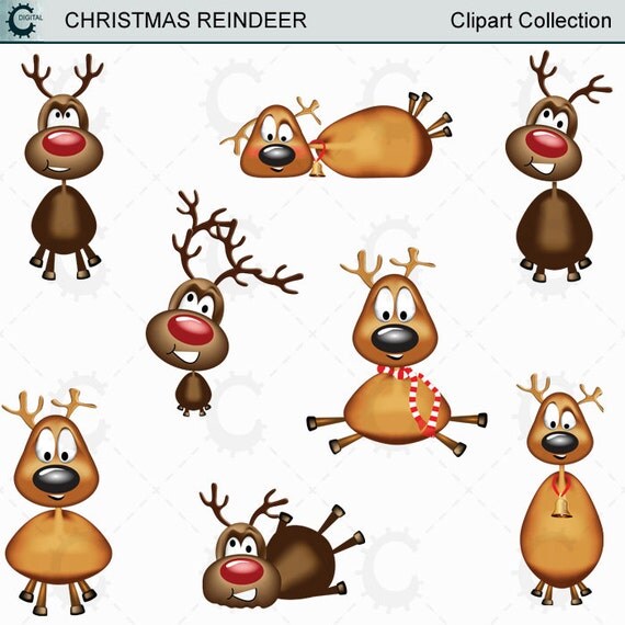 8 Christmas Reindeers Clipart Collection
