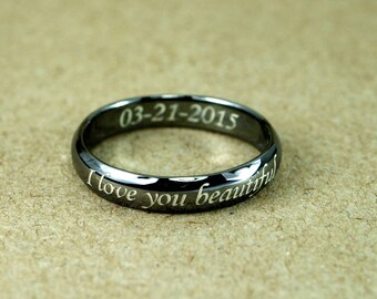 Personalized Ring - Custom Name Rings - Engraved Ring - Personalised Jewelry - 925 Sterling Silver with Black Ruthenium Plate - Name Ring