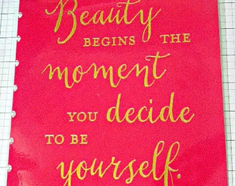 Happy Planner Cover with Gold Foil Quotes & Gold Embellishments